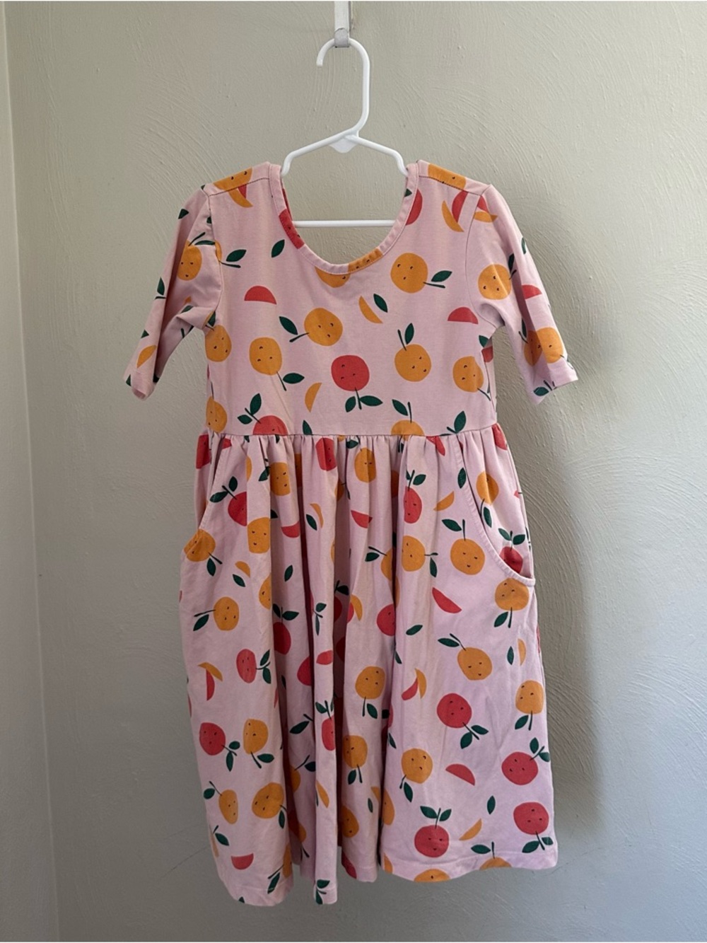 Hanna Andersson Girls Size 8 Pink Fruit Print Skater Dress with Pockets